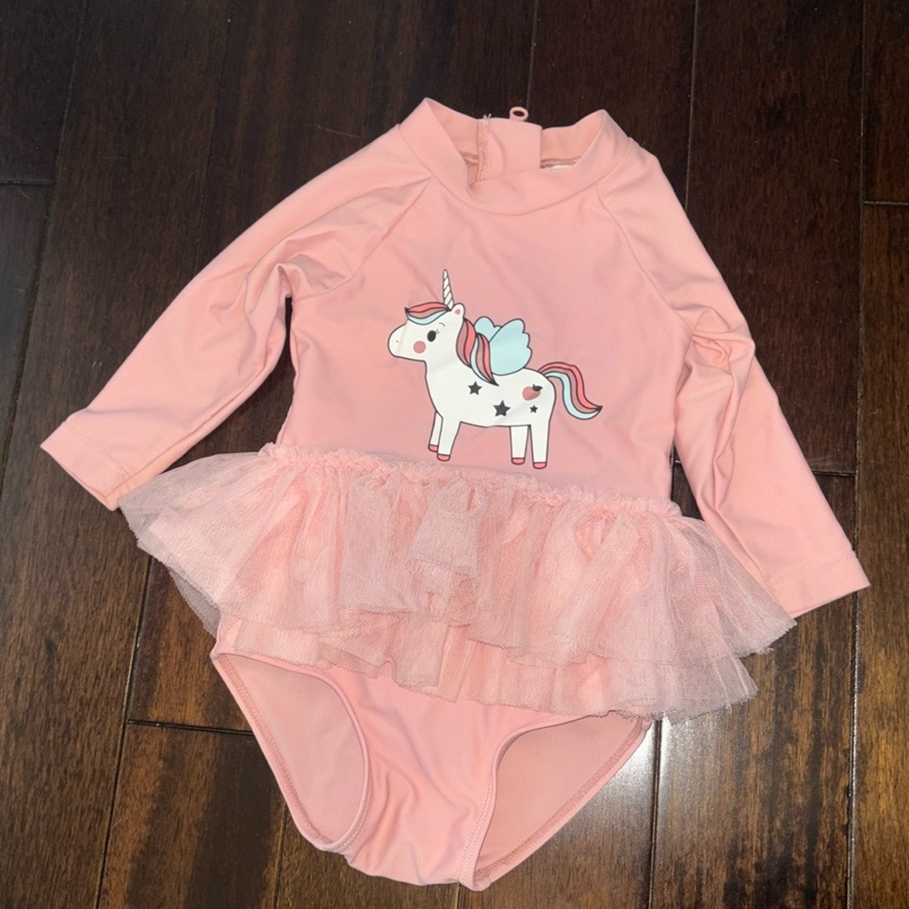 Huxbaby Unicorn Tutu Bathing Suit/Long Sleeve Rash Guard